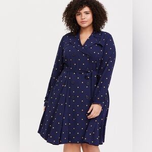 Torrid navy polka dot trench coat dress